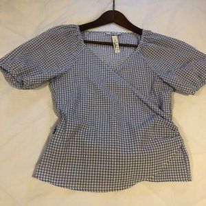 Madewell S Cross hatch Wrap Top Plaid Gingham Check Sweetheart Blouse